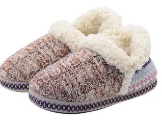 Photo 1 of FIBURE Women's Knit Slippers Warm Fluffy Indoor Bootie Slippers Closed Back Cozy House Shoes for Women 9-10