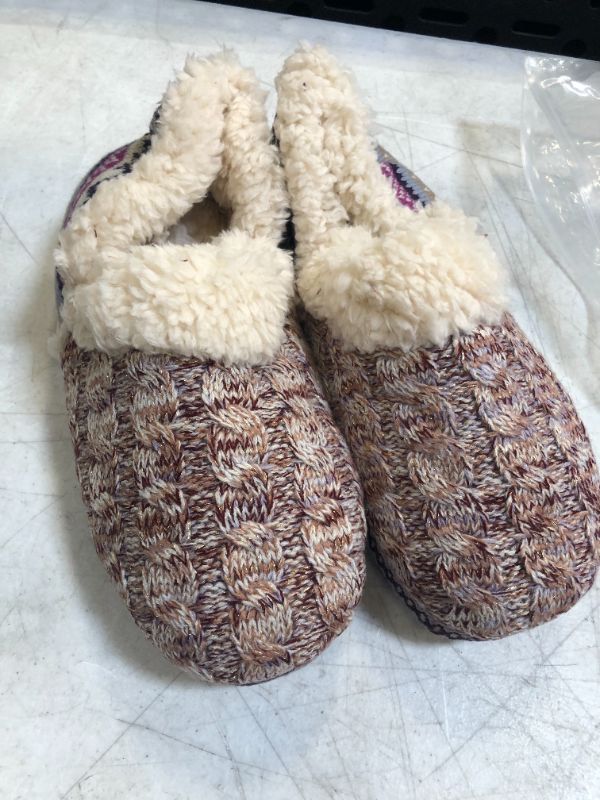 Photo 2 of FIBURE Women's Knit Slippers Warm Fluffy Indoor Bootie Slippers Closed Back Cozy House Shoes for Women 9-10