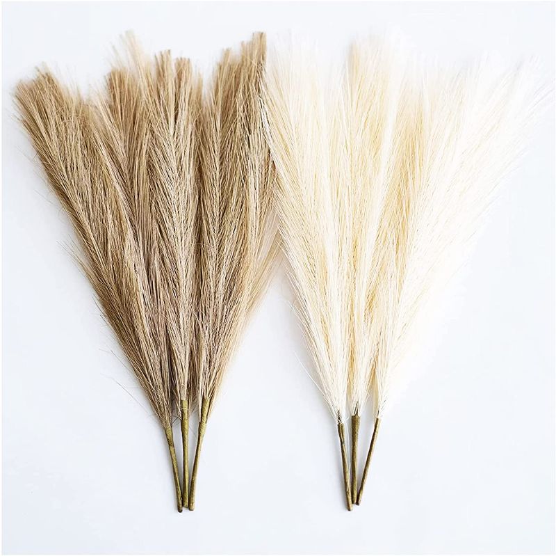 Photo 1 of 6 PCS Faux Pampas Grass,17 Inch 6 Stems Beige and Taupe-Brown Pompous Grass,Small Pompas Floral,Artificial Pampas Grass Vase Filler for Home Wedding Boho Decor