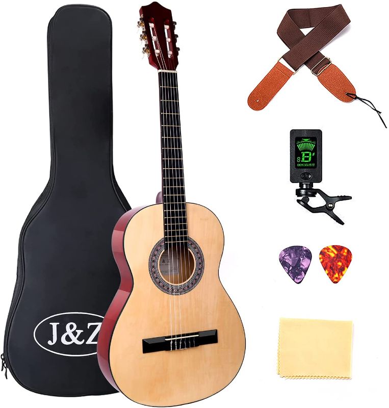 Photo 1 of J&Z Classical Acoustic Guitar Professional 36 Inch 3/4 Size for Beginners Kid Teenager Student Guitar Guitarra Acustica Soft Nylon Strings Guitar With Bag Strap Clip Tuner Picks and Wipe for Ages 5-15
