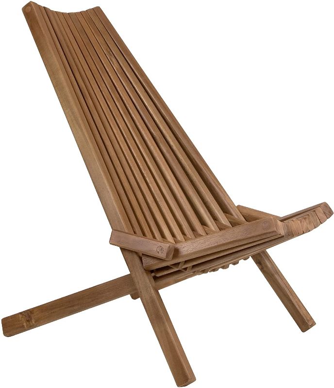 Photo 1 of CleverMade Tamarack Folding Wooden Outdoor Chair - Foldable Low Profile Acacia Wood Lounge Chair for the Patio, Porch, Deck, Lawn, Garden or Home Furniture - No Assembly Required
