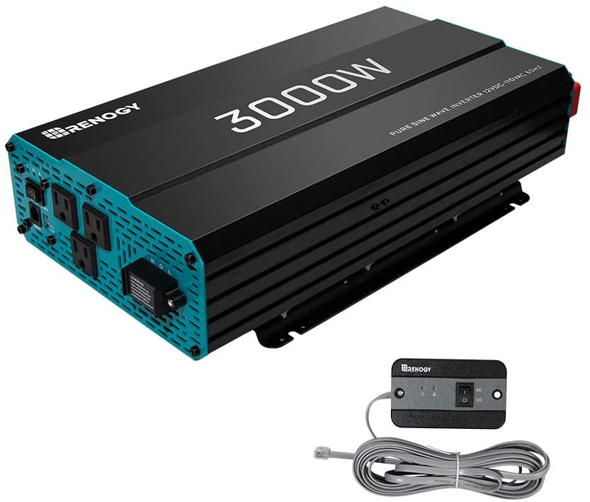 Photo 1 of Renogy 3000W Pure Sine Wave Inverter 12V DC to 120V AC Converter for Home, RV, Truck, Off-Grid Solar Power Inverter 12V to 110V with Built-in 5V/2.1A USB Port, AC Hardwire Port, Remote Controller
