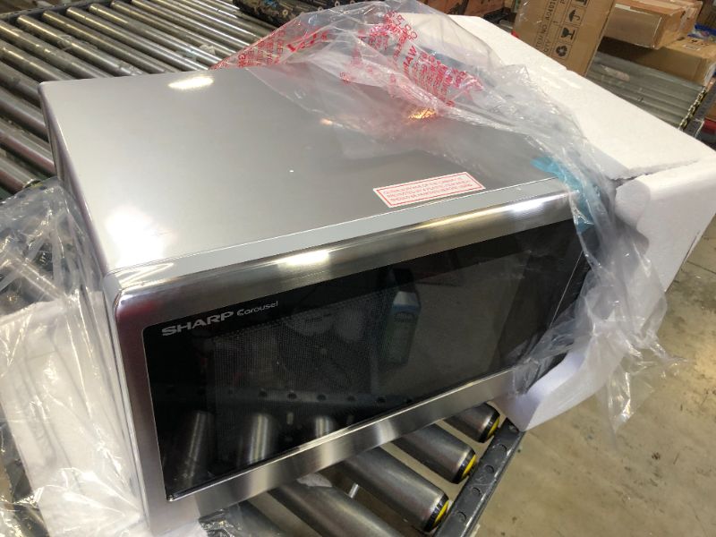 Photo 2 of 1.4 cu. ft. 1000W Sharp Stainless Steel Smart Carousel Countertop Microwave Oven (SMC1449FS)
