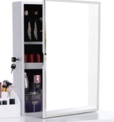 Photo 1 of BEWISHOME Vanity Set White Makeup Table Cushioned Stool, Lockable Jewelry Storage Cabinet with Mirror Dressing Desk Armoire Organizer, 2 Sliding Drawers, FST04W--ONLY MIRROR BEING SOLD. MISSING DRAWER AND SEAT 
