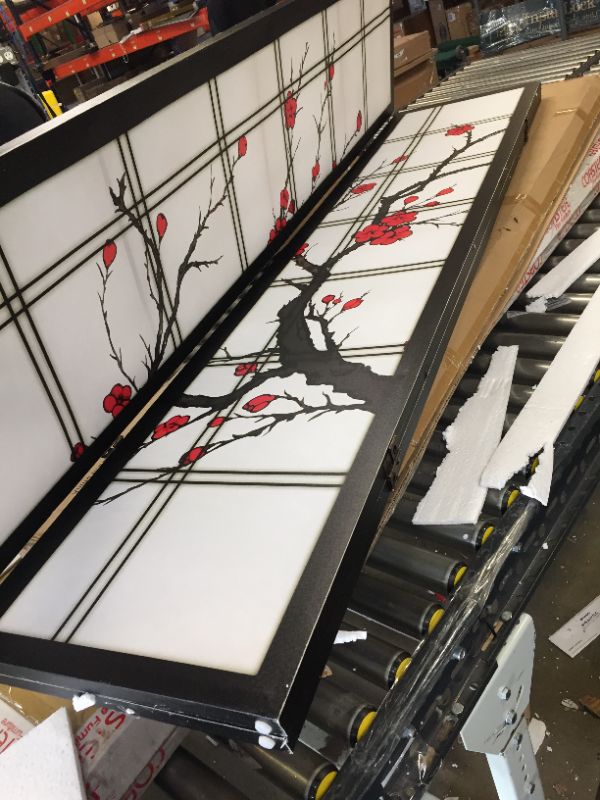 Photo 2 of 6 ft. Black Canvas Cherry Blossom 3-Panel Room Divider