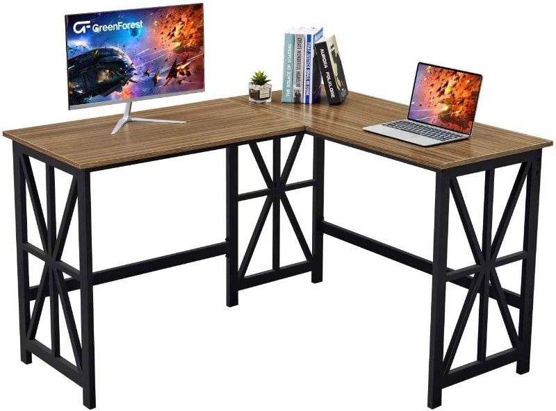 Photo 1 of 
GreenForest L Shaped Desk Reversible Computer Corner Gaming Desk 50 inch Office Writing Workstation for Home, Espresso
Size:50.4" x 42.5"
Color:Teak