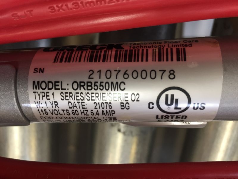Photo 1 of Oreck Commercial Orbiter Hard Floor Cleaner Machine ,Multi-Purpose Hardwood Wood Laminate Carpet Tile Concrete Grout Marble Floor Cleaning, 50-Foot Long Cord, ORB550MC, Gray/Red
-----DID NOT FUNCTION AS INTENDED WHEN TURNED ON 