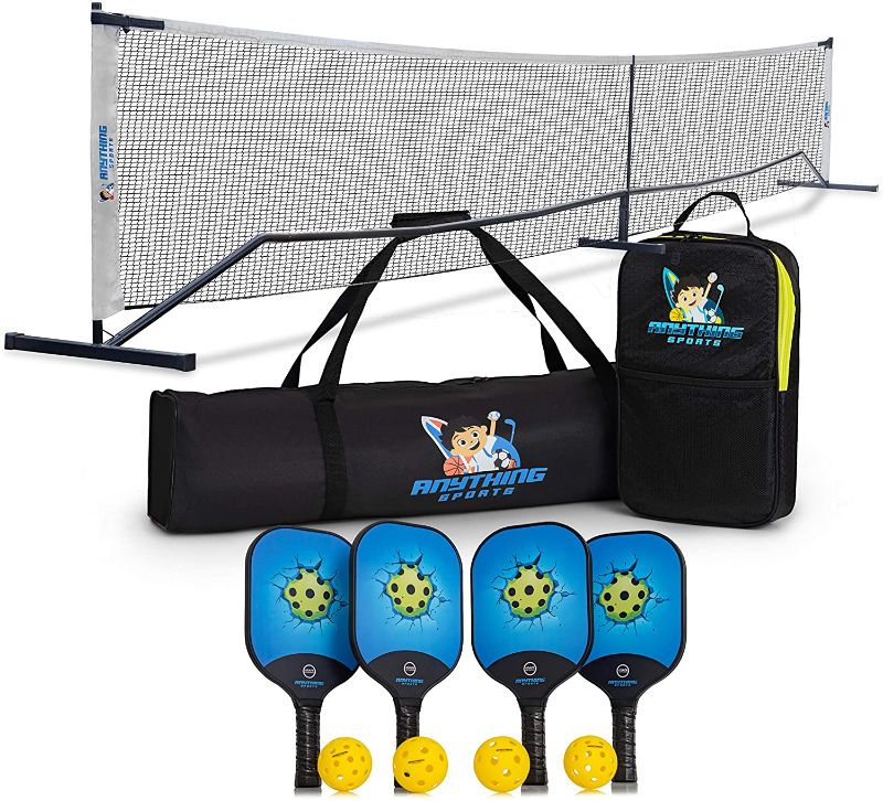 Photo 1 of 3 in 1 Pickleball Net, 4 Carbon Fiber Paddles and 4 Balls