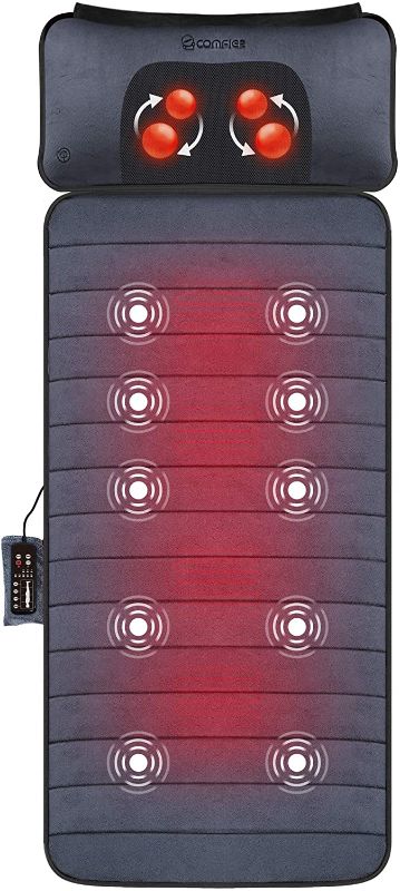 Photo 1 of Comfier Massage Mat, Full Body Heating Massage Pad with Movable Shiatsu Neck Massage Pillow, 10 Vibrating Motors & 4 Heating Pad, Neck,Shoulder Back Massager
