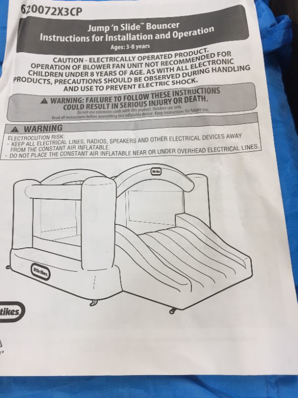 Photo 3 of Little Tikes Jump 'n Slide Bouncer - Inflatable Jumper Bounce House Plus Heavy Duty Blower With GFCI, Stakes, Repair Patches, And Storage Bag 106.2 Inch x 137.7 Inch x 65.7 Inch Ages 3-8 Years
