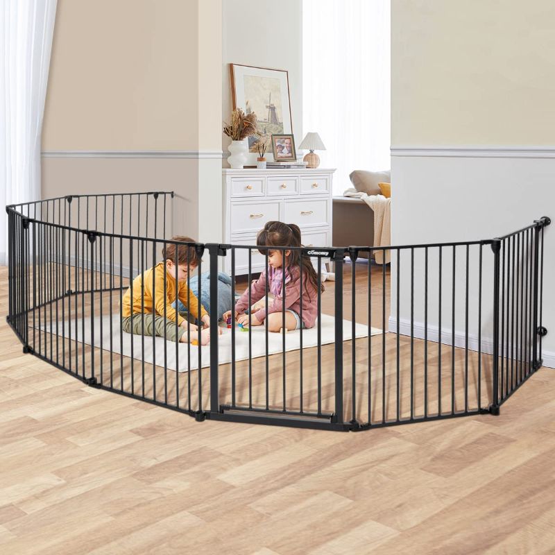 Photo 1 of 198 inch Dog Gate Extra Wide Tall Pet Gate for Stairs Doorway 3 in 1 Play Yard Dog Fence Foldable 8 Panels, Durable Metal Dog Barrier Safety Gate, Hardware Mount, 30" Tall
