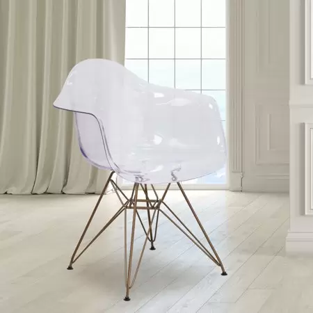 Photo 1 of Allure Series Transparent Side Chair with Gold Frame
