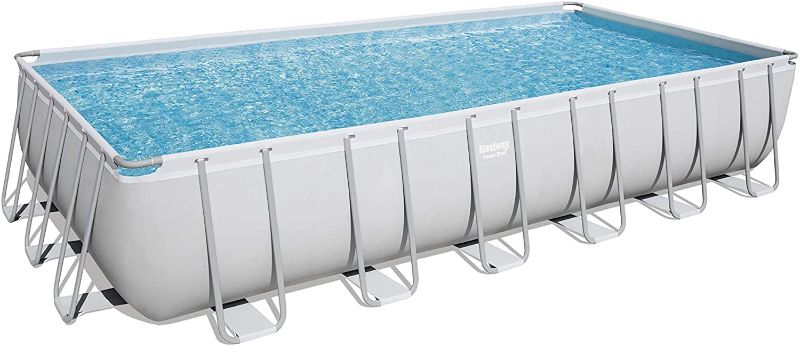 Photo 1 of Bestway 24' x 12' x 52" Power Steel Frame Above Ground Rectangular Swimming Pool Set w/ 1500 GPH Sand Filter Pump, Cover, Ladder, & Ground Cloth
