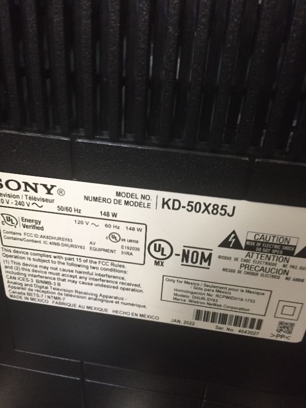 Photo 5 of Sony X85J 50 Inch TV: 4K Ultra HD LED Smart Google TV with Dolby Vision HDR and Alexa Compatibility---- MISSING SMALL HARDWARE/SCREWS