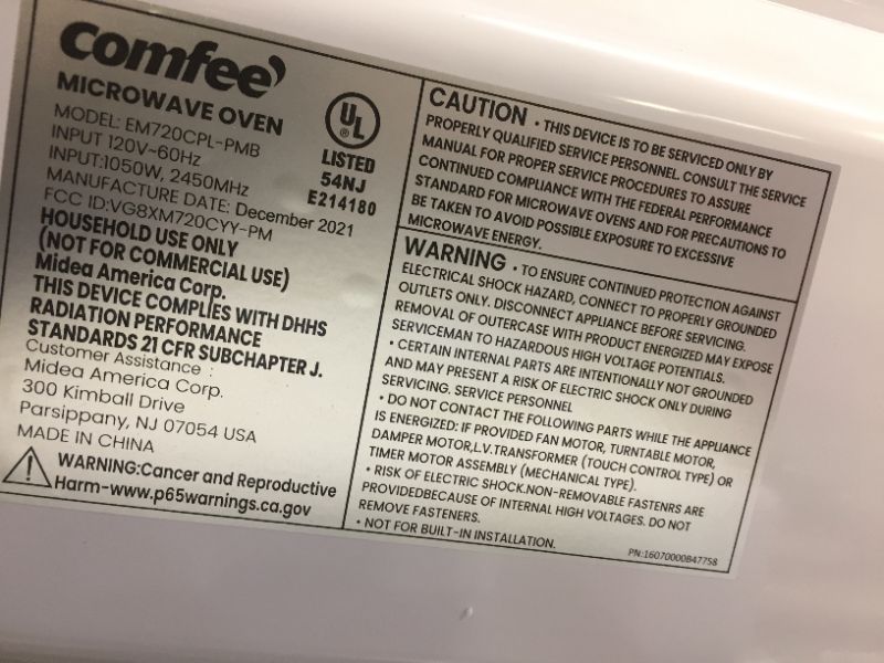 Photo 3 of COMFEE' EM720CPL-PMB Countertop Microwave Oven with Sound On/Off, ECO Mode and Easy One-Touch Buttons, 0.7cu.ft, 700W, Black