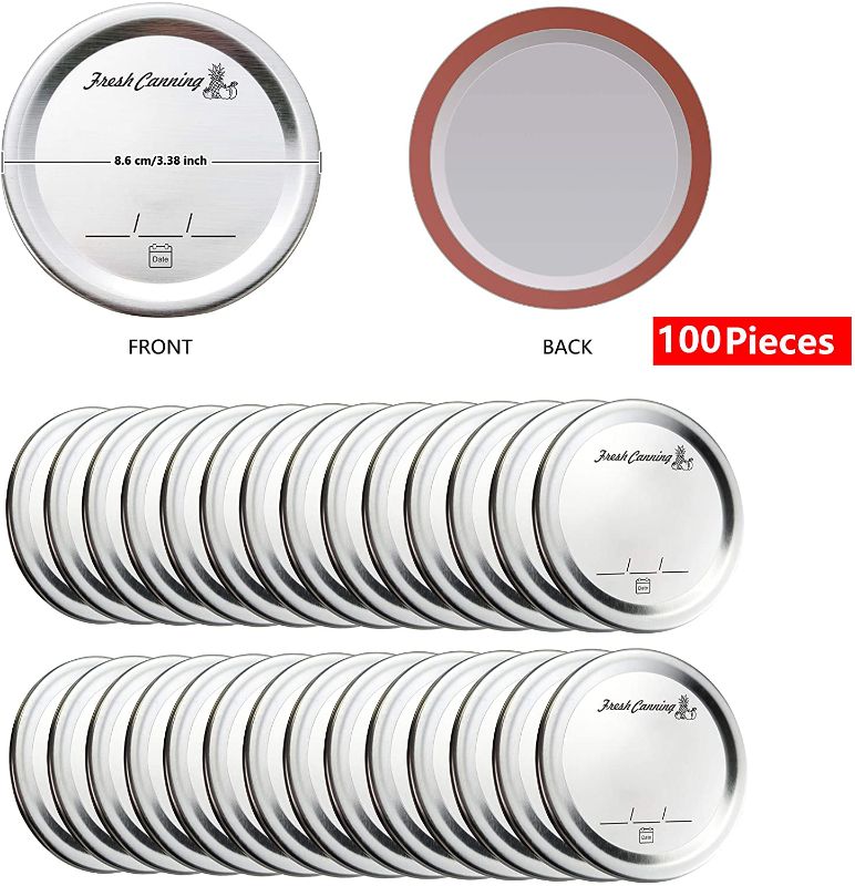 Photo 2 of 100 Count Wide Mouth Canning Lids - Mason Canning Jar Lids for Ball,Kerr - Split-Type Metal Jar Lids Leak Proof - Food Grade Material - PATENT PENDING 100% Fit for Wide Mouth
