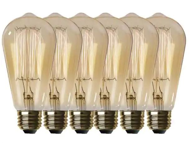 Photo 1 of 60-Watt ST19 Dimmable Cage Filament Amber Glass E26 Incandescent Vintage Edison Light Bulb, Warm White (6-Pack)