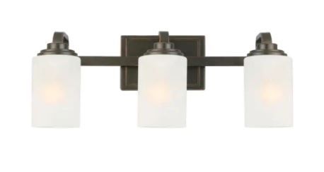 Photo 1 of 3-Light 21 in. Oil-Rubbed Bronze Contemporary Bathroom Vanity Light with Frosted Patterned Glass Shade