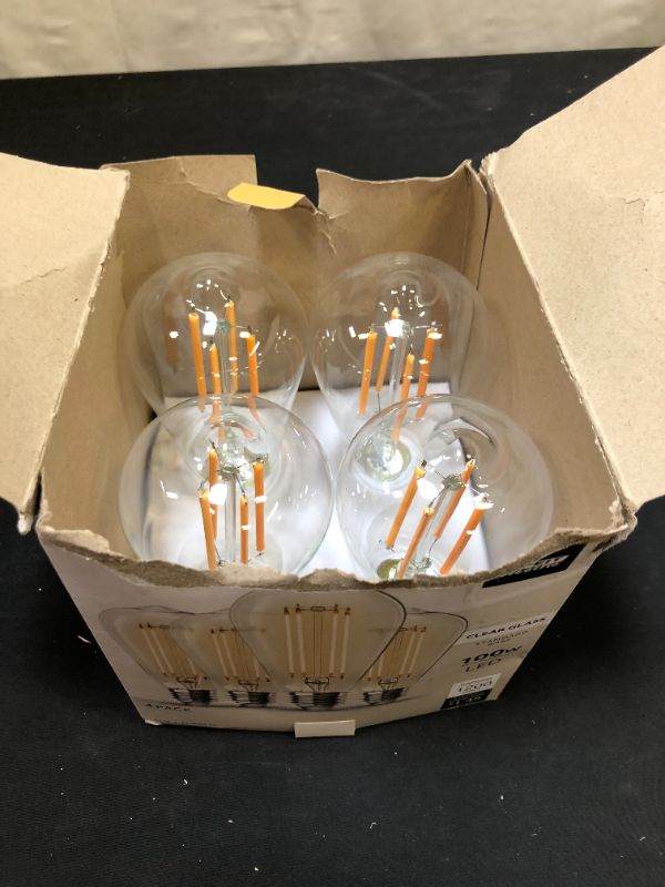 Photo 2 of 100-Watt Equivalent ST19 Dimmable Straight Filament Clear Glass Vintage Edison LED Light Bulb, Warm White (4-Pack)