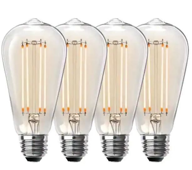 Photo 1 of 100-Watt Equivalent ST19 Dimmable Straight Filament Clear Glass Vintage Edison LED Light Bulb, Warm White (4-Pack)