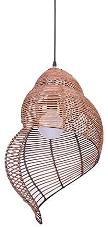 Photo 1 of CraftThink LED Pendant Lighting, Rattan Coastal Spiral Shell Pendant Lighting 1 E26 Bulb Bistro Suspended Ceiling Lighting Fixture in Beige for Living Room Bedroom Dining Room Bar Restaurant, 14" W