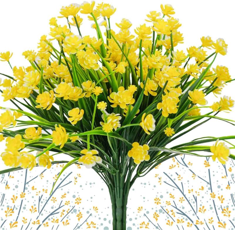 Photo 1 of Artificial Daffodils Flowers,Yellow Fake Plant Outdoor Faux Greenery Bushes Fence Indoor Outside Décor 8pcs