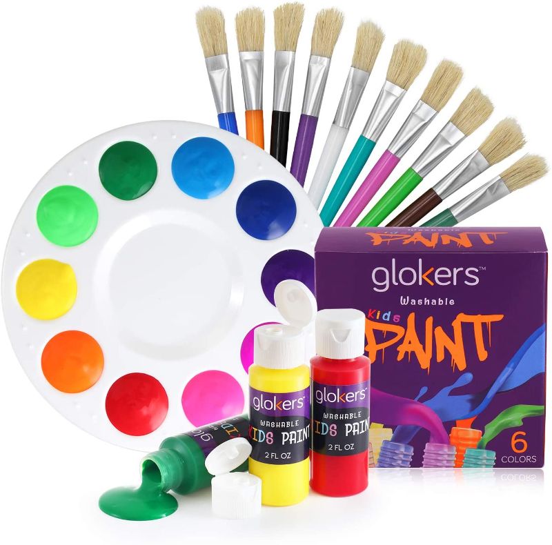 Photo 1 of glokers 10-Piece Kid's Paint Brushes Set with Washable Paint and Palatte - 10 Easy to Clean Flat Paintbrushes - Kid-Friendly Paintbrushes and Art Supplies Perfect for Home, School, and Daycare
