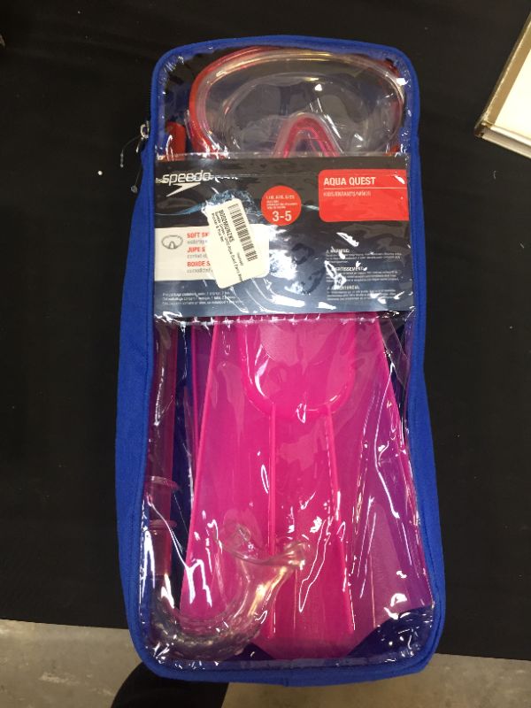 Photo 2 of Girls Speedo  Aqua Quest Swim Mask, Snorkel & Fins Set PINK 