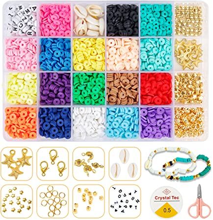 Photo 1 of Polymer Clay Beads - 4500 Flat Round Clay Spacer Beads, Disc Beads for Jewelry Making, 18 Colors Clay Beads Set, DIY Clay Heishi Beads Set for Bracelet/Necklace/Earring