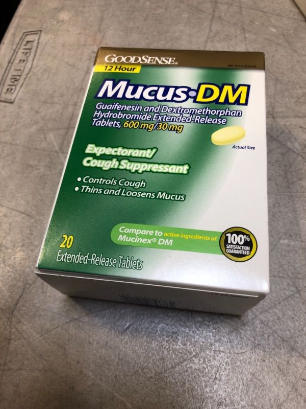 Photo 1 of GoodSense Mucus DM Guaifenesin and Dextromethorphan Hydrobromide Extended-Release Tablets, 600 mg/30 mg; Expectorant and Cough Suppressant, 20 Count EXP 6 - 2022
