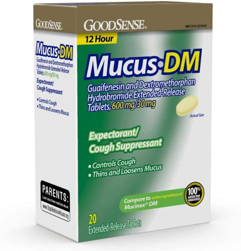 Photo 1 of GoodSense Mucus DM Guaifenesin and Dextromethorphan Hydrobromide Extended-Release Tablets, 600 mg/30 mg; Expectorant and Cough Suppressant, 20 Count EXP 6 - 2022

