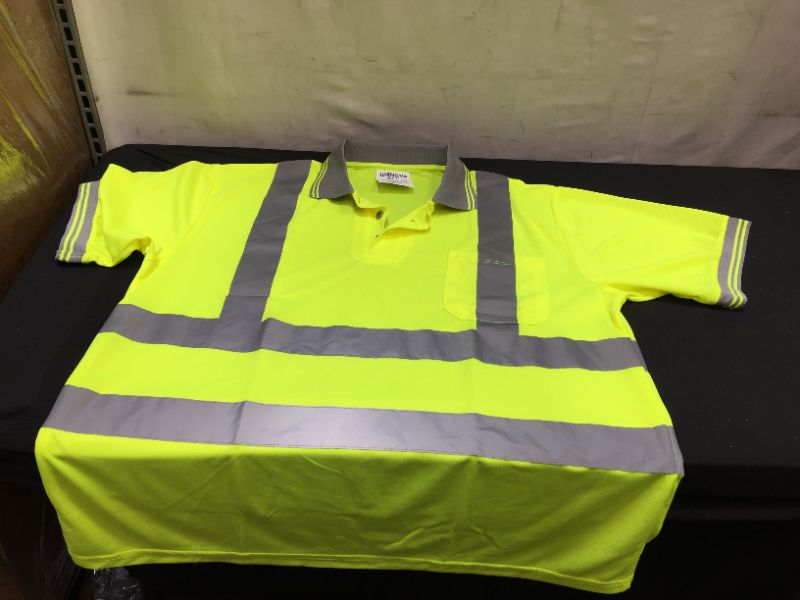 Photo 4 of TOPTIE Neon Yellow High Visibility Collar Short Sleeve Safety Shirt with Reflective Strips SIZE XL
