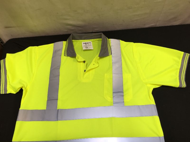 Photo 3 of TOPTIE Neon Yellow High Visibility Collar Short Sleeve Safety Shirt with Reflective Strips SIZE XL
