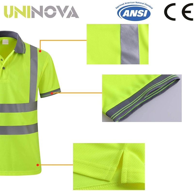 Photo 1 of TOPTIE Neon Yellow High Visibility Collar Short Sleeve Safety Shirt with Reflective Strips SIZE XL
