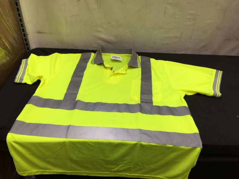 Photo 2 of TOPTIE Neon Yellow High Visibility Collar Short Sleeve Safety Shirt with Reflective Strips SIZE XL
