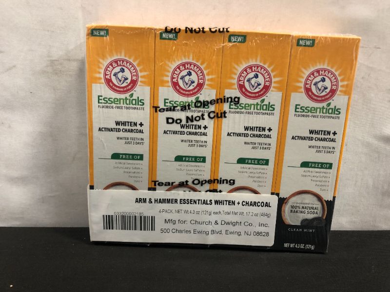 Photo 2 of Arm & Hammer Essentials FluorideFree Toothpaste Whiten + Activated Charcoal4 Pack of 4.3oz Tubes Clean 100 Natural Baking Soda, Mint, 17.2 Ounce
