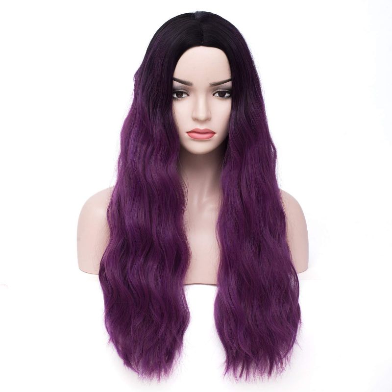 Photo 1 of BERON Black Purple Wig Long Purple Wig Wavy Purple Wig for Women Taro Purple Wig Heat Resistant Synthetic Hair Purple Cosplay Wig (Black to Taro Purple)
