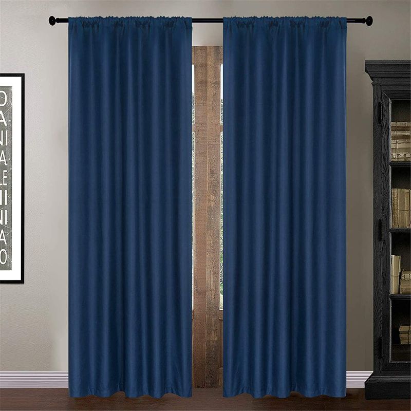 Photo 1 of Dreaming Casa Navy Blue Thermal Insulated 100% Blackout Curtains Bedroom Full Room Darkening Noise Reducing Rod Pocket Window Curtain Living Room Set of 2 Panels 96 inches Long, 52" W x 96" L