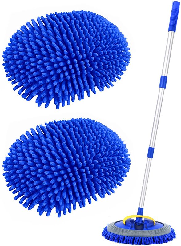 Photo 1 of Conliwell 2 in 1 Car Wash Brush Mop Mitt Kit, Car Cleaning Kit Brush Duster, 45" Aluminum Alloy Long Handle, 2Pcs Chenille Microfiber Mop Heads, Extension Pole, Scratch Free Car Cleaning Tool Supplies