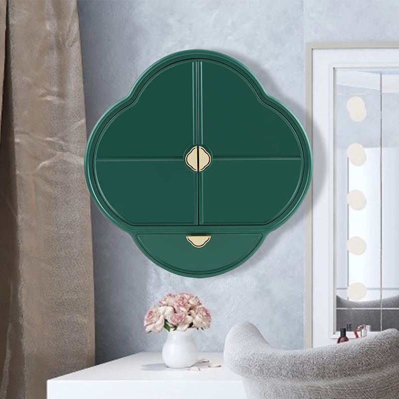 Photo 1 of Cosmetics Organizer Multi Jewelry Organizer Makeup Organizer Large Capacity Plastic Storage Drawers On the wall Cosmetic Storage Wall Mounting Only No Drilling for Bathroom, Dresser, Vanity, Bedroom Green for Women's Day Gift