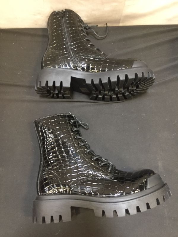 Photo 5 of NASTY GAL Faux Leather Croc Patent Biker Boot SIZE 6 