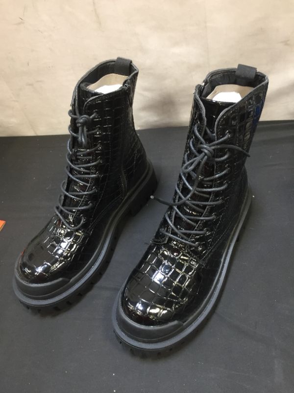 Photo 4 of NASTY GAL Faux Leather Croc Patent Biker Boot SIZE 6 