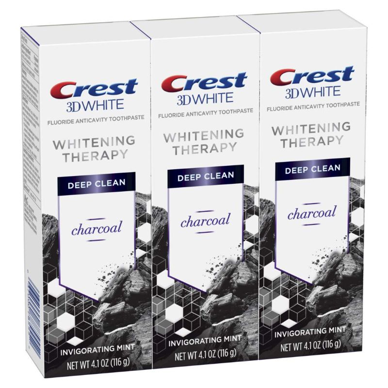 Photo 1 of Crest Charcoal 3D White Toothpaste, Whitening Therapy Deep Clean with Fluoride, Invigorating Mint, 4.1 Ounce, Pack of 3