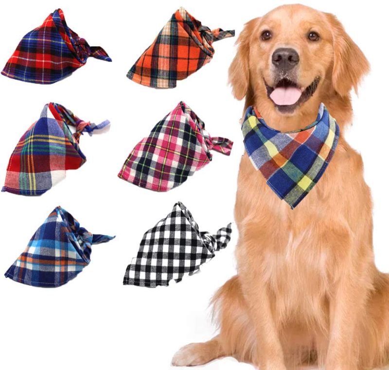 Photo 1 of 2 PACK - Dog Bandanas,6PCS Washable Square Plaid Printing Dog Bib Double Reversible Kerchief Scarf Adjustable Accessories for Small to Large Dog Puppy Cat Birthday Gift