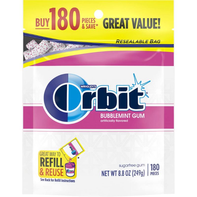 Photo 1 of  7 PACK - ORBIT Bubblemint Sugarfree Gum, 8.8-Ounce Resealable Bag, 180 Pieces
EXP JAN 2022