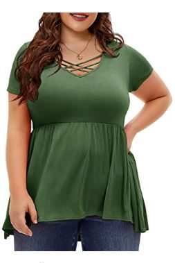 Photo 1 of Lalagen Women Plus Size Short/Long Sleeve Blouse Criss Cross V Neck Tunic Top Swing Flowy Shirts XXL