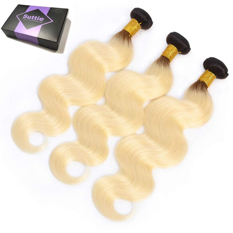 Photo 1 of Suttie 1B 613 Blonde Bundles with Dark Roots Body Wave Real Hair Ombre 3 Bundles Human Brazilian Hair B6J141618