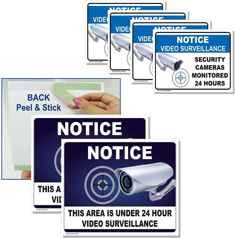 Photo 1 of Notice Warning Video Surveillance Signs and Stickers for Business - 6 Pack / 10x7 Inch PVC Signs (2 pcs) / 6x4 Inch Vinyl Stickers (4 pcs) / Non-Fade Colors, Durable, UV Protected, Easy Mount