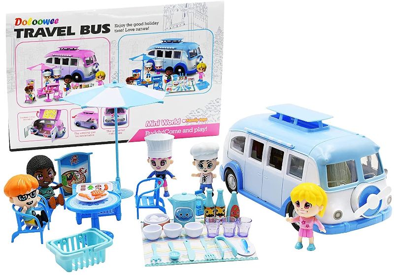 Photo 1 of 40PCs Travel Car Picnic Ice Cream Car Set, Child Camper Minifigures Parasol Table Chair Stickers Pretend Playset Toy Set with 5 Dolls for Boys and Girls (Blue)
