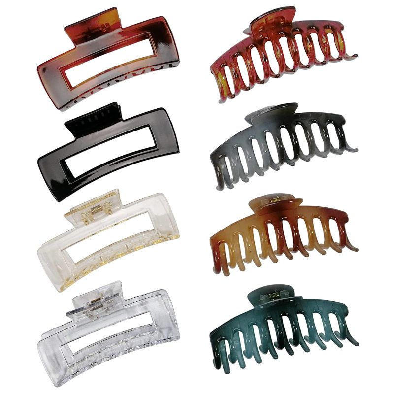 Photo 1 of 8 Colors Hair Claw Clips,4.3" Large Strong Hold Claw Clips,Non-slip Matte Big Claw Clips For Thick and Thin Hair,Rectangular&Banana Hair Clips for Women Girls Large Hair Jaw Clips Hair Clamps
